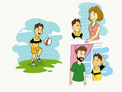 father, mom, and me art book illustration character chiild design football illustration illustrator people vector