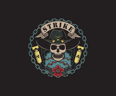 Skull Wearing Calvary Hat air strike calvary hat design graphic design illustration old school tattoo retro skull strike traditional tattoo vector