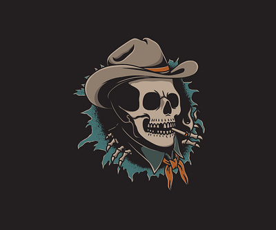Cowboy Skull Smoking cowboy cowboy skull cowboy tattoo design graphic design illustration old school tattoo retro smoking tattoo traditional tattoo vector