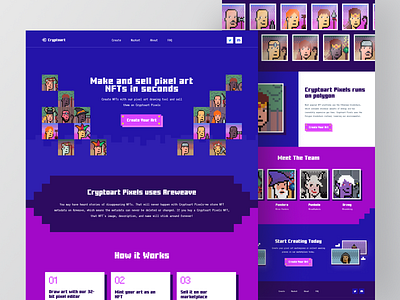 Cryptoart - NFT Landing Page 🔥 blockchain business create nft crypto art cryptocurrency finance foundation landing page mint nft nftart pixel art pixel editor pixelate technology token ui ux web design website