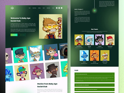 Baby Ape Social Club - NFT Website Redesign art bitcoin blockchain branding crypto cryptoart dark ethereum exploration gradient landing page landingpage nft nfts token ui ux web design