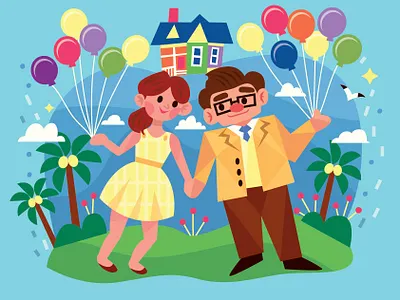 Carl and Ellie carl and ellie character design cute digital art disney flat design pixar stylized up