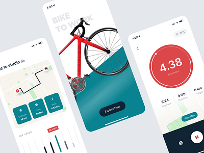 Bike App - Mobile App Animation animation app design bike interaction map mobile app mobile ui principle run speed splash splashscreen track welcome work