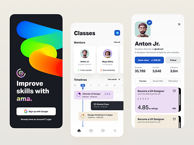 AMA. – Learning App User Interface 3d app booking calendar clean clean app illustration learning message minimal mobile app portfolio profile skill skillshare timeline ui ui design ux ux design