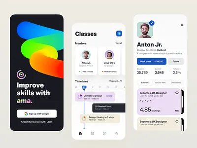 AMA. – Learning App User Interface 3d app booking calendar clean clean app illustration learning message minimal mobile app portfolio profile skill skillshare timeline ui ui design ux ux design