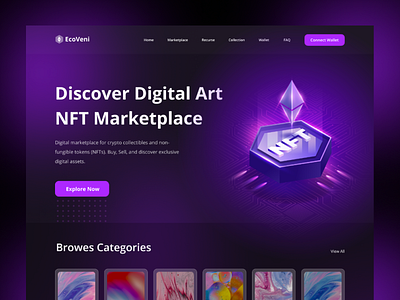 NFT Marketplace Website 3d animation branding cryptoart design ethereum graphic design illustration logo motion graphics nft nft produc nft website nftart nfts token ui ui design vector web design