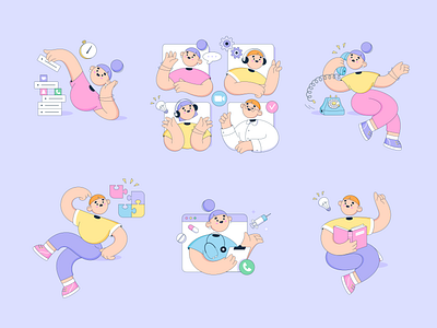 Bubble gum 2d bubble gum character design idea illustration no connection online doctor consultation solving problem team work time management ui vector zoom meeting