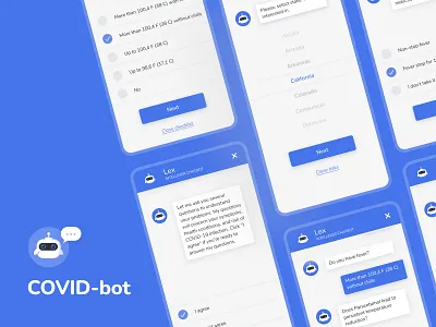 Covid Bot app bot covid covid bot design flat health healthcare help helper logo messenger mobile ui usa ux