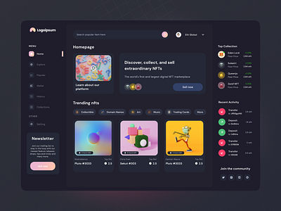 Dark Mode Exploration clean dark mode dashboard design nft tamplate ui web