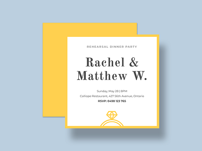 Rehearsal Dinner Invitation app card clean creatopy design dinner engagement graphic design illustration invitation layout minimal rehearsal dinner rehearsal dinner invitation ring template wedding yellow