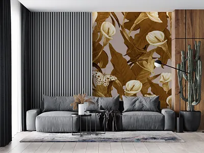 Calla Lily botanic design dragonflies fabric floral flower hand drawn illustration wallpaper