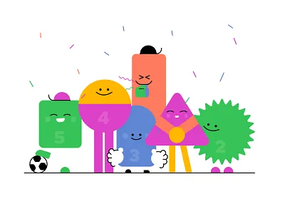 Go team! abstract characters coach cute flat football goalie illustration minimal monsters shapes soccer sports team vector