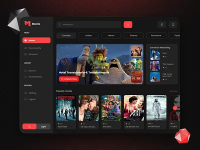 Movie Dashboard 3d cinema concept dark dark design dashboard graphic design movie movie dashboard ui ui design web design website