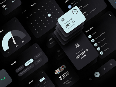 UI Components Dark Theme app buttons cards checkbox components dark dashboard design design system dropdown fields input input box kit menu minimal mobile navigation tabs ui