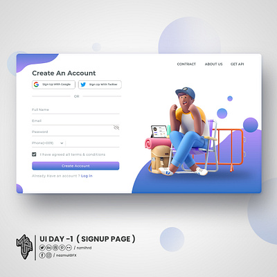 UI DAY 01 ( SIGN UP PAGE ) branding design designer graphic design landing page login page sign up signup ui ux