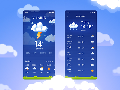 Weather app app design figma forecast illustration inspiration ios mobile app mobile design pixel pixelart retro ui ui design weather