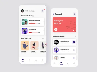 Podcast App Design app app design app mockup audio clean design ios app live streaming minimal mobile app modern music podcast podcast app podcasts streaming trinomal podcast ui ui design uiux