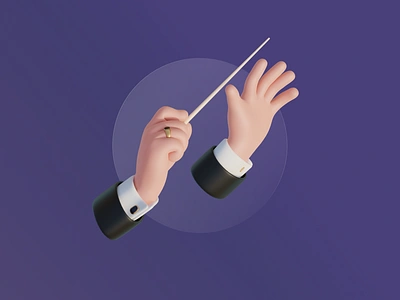 Conductor's hands 3d 3d art 3d hands 3d illustration application c4d clean colorful conductor conductors stick gesture hands icon illustration music nft orchestra render ui ux