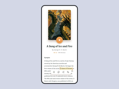 Book App UI book bookmark clean dailyui design dragon got hod khaleesi minimal read simple story ui ux