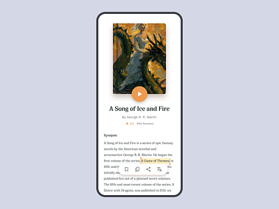 Book App UI book bookmark clean dailyui design dragon got hod khaleesi minimal read simple story ui ux