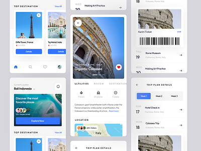 Melancong - Travel Mobile App agencies app community design destination detail destination detail page dribbble freelance freelancer home screen mobile app ticket travel travel mobile app trip trip details trip plan ui uiux