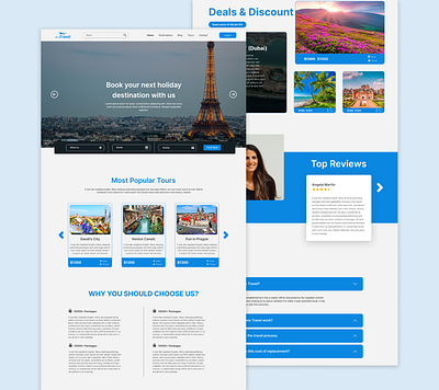 Travel Agencies UI design 2022trand beginner blue branding clean color design figma graphic design graphicdesignui landingpage logo mytravels tranding travelagencies ui ux white