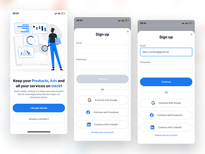 Analytics App Sign up ✨ analytics beauty product branding clean design illustration inspiration log in mobile sign up ui user interface ux validation vector web website