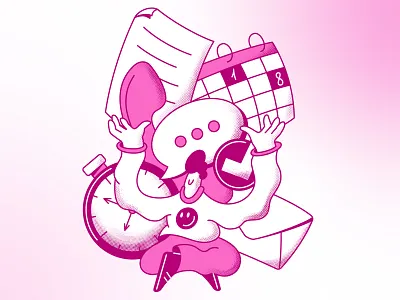 Time management bubble cartoon cool guy illustration pink remote schedule time management