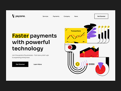 Payzone - Hero Section Landing page bank banking finance financial freelance header hero illustration landing page life money pay payment payment gateway transaction transfer ui web web design website