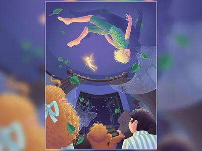 Peter Pan and children artwork book character art character design children design fairy fairy tale fantasy game app game design illustration illustrator kids illustration magic mobile app neverland peter pan room wendy