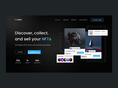 Induker - NFT Hero Section blockchain design landing page nft nft landing page nft web nftart ui uidesign uiux ux web web design web designer website