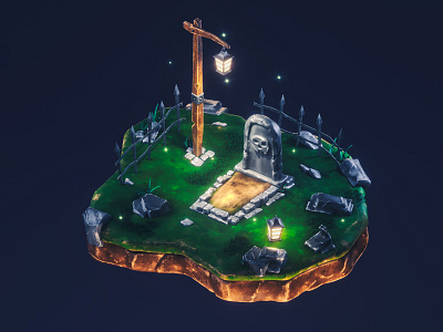 Graveyard 3d 3d illustration asset blender cinema 4d design game gamedev grass grave graveyard illustration landscape octane rock stylized substance texture tomb videogame