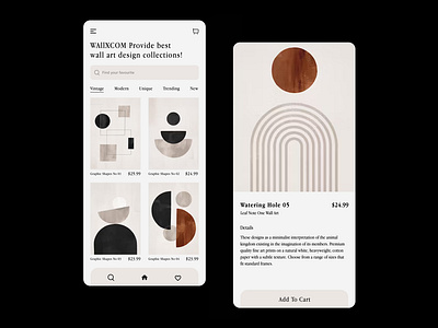 Wall Art Shop App Interface Design app app design app ui app ux bitmate bitmate studio decor interface ios mobile new ap shoping app trendy design ui ux wall wall paint wall painting wall shop wallpaper