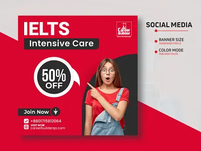 IELTS INTENSIVE CARE BANNER TEMPLATED DESIGN banner design branding design english post facebook ad graphic design ietls banner illustration instagram banner language banner logo post product design social poster spoken banner teaching