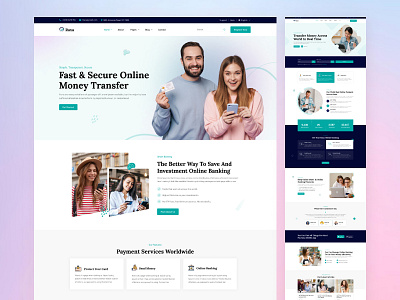 Raxa - Money Transfer & Online Banking Template creative design envytheme landing page mobile banking webdesign website website design