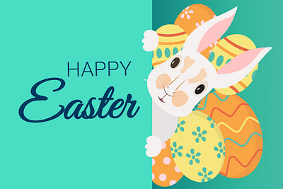 Easter greeting card with a rabbit. Vector illustration smile