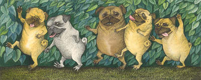 Where The Wild Pugs Are animals children illustration pug