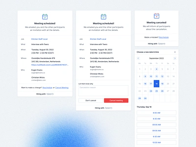 Meeting confirmed components book book call book meeting calendar calendly career choose time confirmation crm cruiting job meeting meeting confirmed pick slot pick time recruitment reschedule select status teero