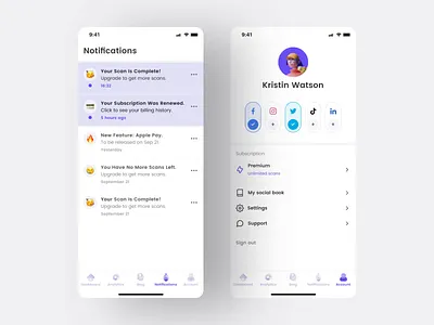Social media cleanup app dark mode preview account analytics animation app clean darkmode dashboard interaction ios loading media notifications profile social ui
