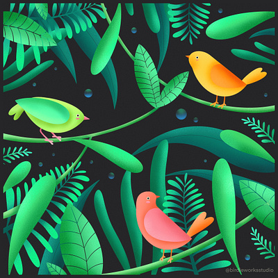 Jungle Birdies aesthetic birds calm colorful forest illustration jungle procreate