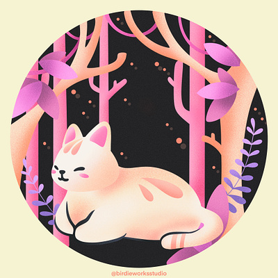 Tranquil Kitty aesthetic calm cat colorful design forest illustration kitty night procreate