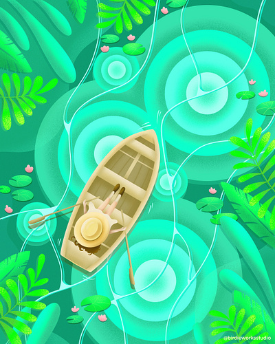 Tropical Travels aesthetic boat colorful design illustration procreate tropical water