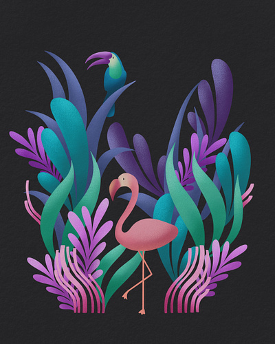 Tropical Botanicals aesthetic bird calm colorful dark design flamingo illustration jungle procreate tropical