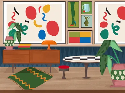 Vintage Room 2d abstract adobe illustration adobe photoshop adobeart art artwork colorful decorations design designer digital art digital painting flat graphic design illustration interior room vector