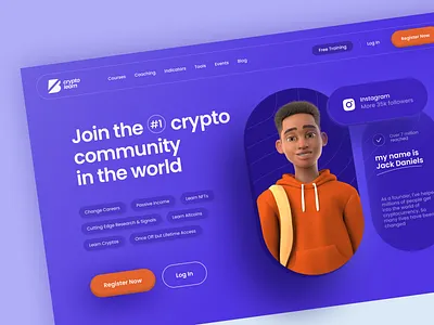 CryptoLearn - Website Webflow Animation animation web california californiaweb cuberto freelance freelancerusa losangeles orange purple ui usa ux web webflow website wordpress