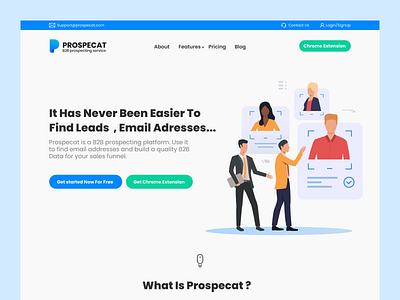 Prospecat - B2B SaaS Service app app ui b2b illustration landing page design linkedin service website minimalist website modern website design saas saas website ui ui design uiux design website design