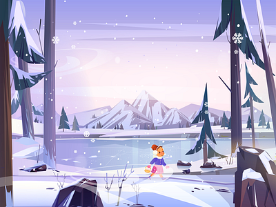 Winter design digitalart forest girl illustration