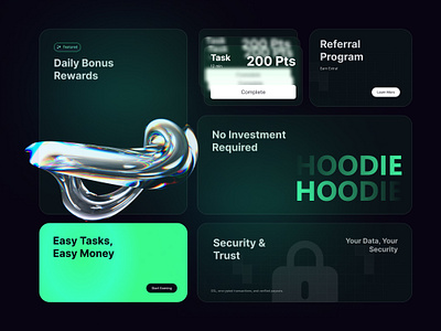 Hoodie - Money Earning Bento Layout application bento bentogrid crypto modern money tasks ui uiux web design