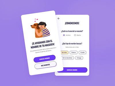 Bautiza a tu mascota - APP app design illustration purple ui ux