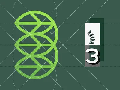 Three Leaves a b c d e f g h i j k l m brand branding community creative eco ecology green icon leaf leaf logo logo logogram mark minimal natural nature logo number three typography